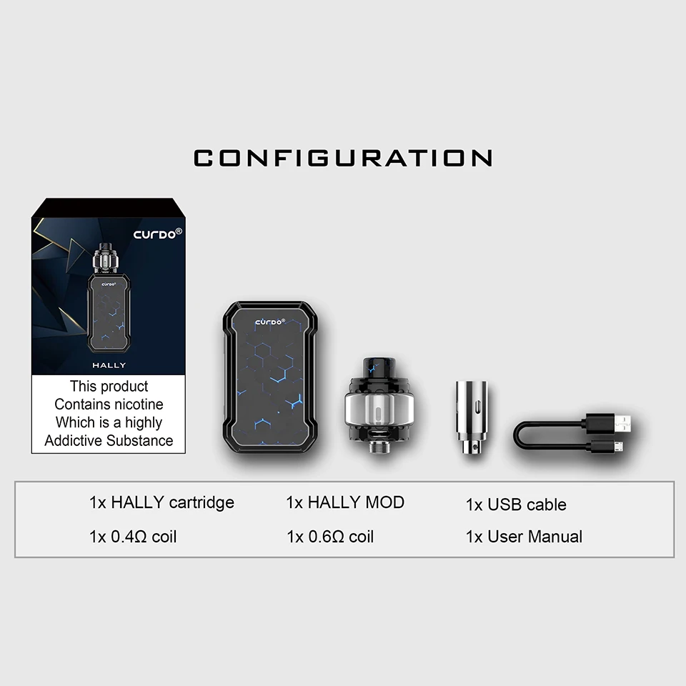 New Original Curdo Hally 60W TC Kit with 3ml Atomizer 0.4ohm Coil  0.6ohm Coil & 0.96 Inch Screen Electronic Vape Kit VS Drag 2 (5)