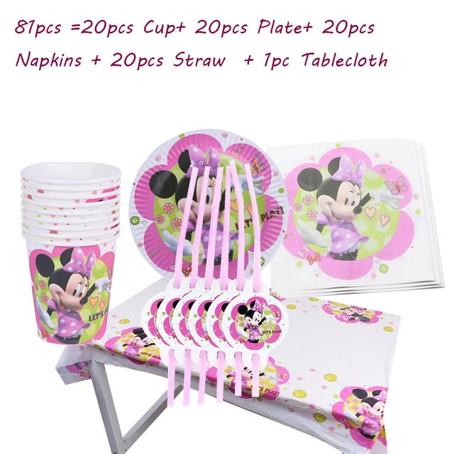 180*108 cm 1pc Minnie Mouse Theme Table Cloth for Kids Happy Birthday Party Decoration Table Cover Event Party Supplies 81pcs set