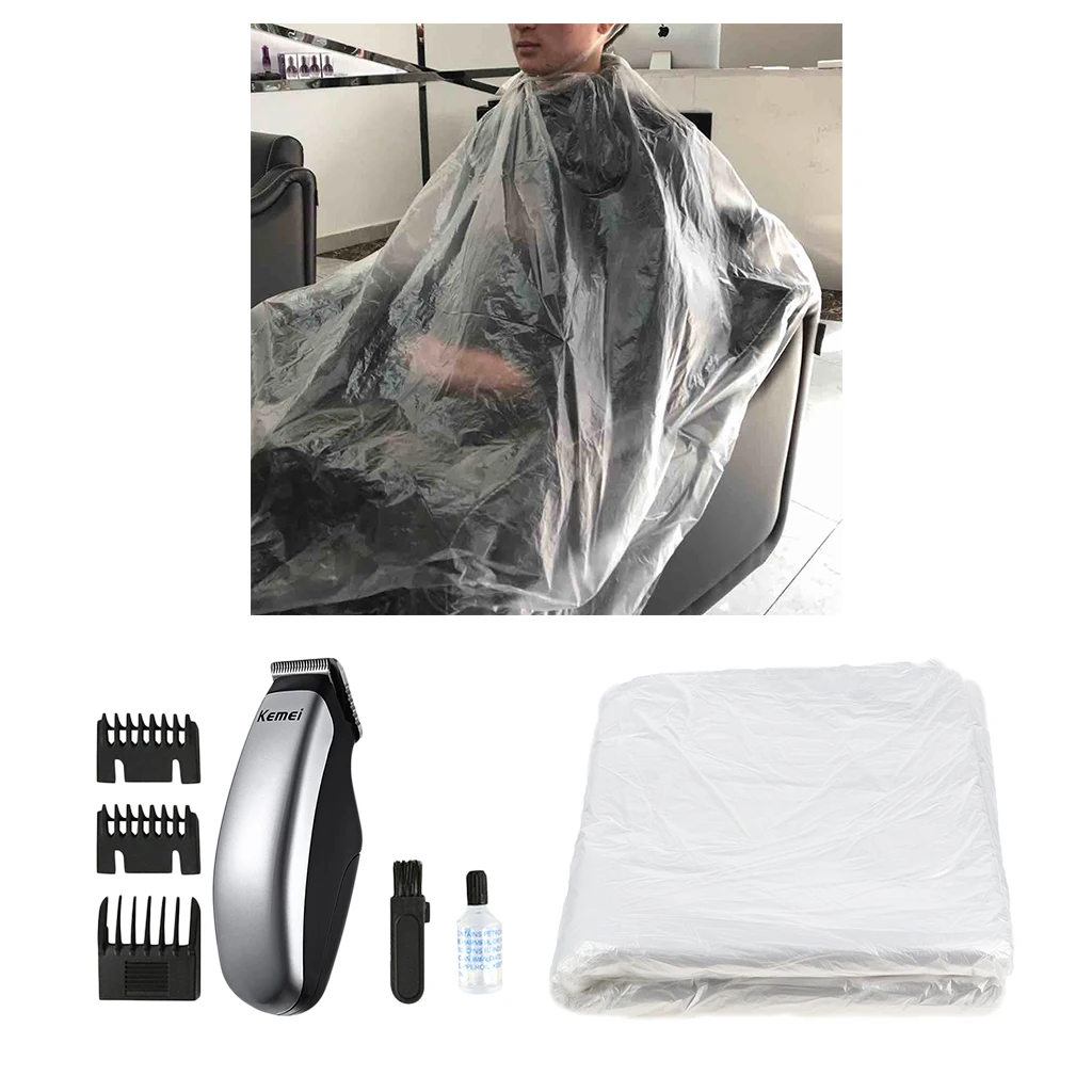 Electric Hair Clipper Mustache Grooming Trimmer w/ 50pcs Cutting Capes Gown