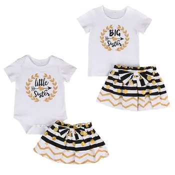 

Toddler Baby Kid Girls Clothes Set Little Big Sister Little Big Sister Romper Dress TShirt Mini Skirt Outfit Set