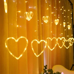 2.5m 138 LEDs Heart Shaped Curtain String Light 12 Heart Christmas Fairy Lamp for Party Home Bedroom Wedding New Year Decoration