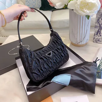 

2020 Luxury Designer Bags New Style Women Hobo Pleated Handbag Nylon and Saffiano Leather Ruched Bag Shoulder Bags Purses Tote