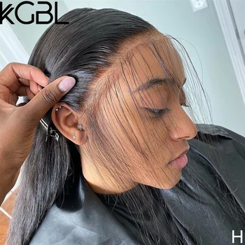 

KGBL 360 Frontal Straight Wigs For Women Brazilian Pre-Plucked Lace Front Human Hair Wigs Non-Remy Middle Ration 250% Density