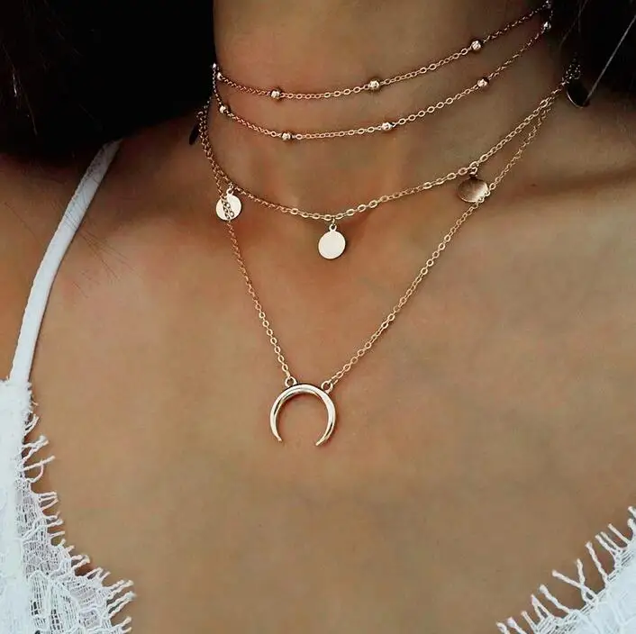 Богемное ожерелье для женщин, модная Золотая подвеска со слоями, с кисточками, длинное ожерелье в стиле бохо, ювелирное изделие, цепочка - Окраска металла: YQYN035