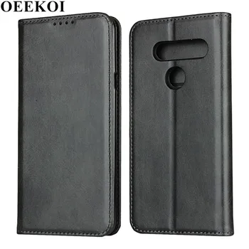 

OEEKOI Calf Stripe Magnetic Snap Wallet Leather Case for LG V40 ThinQ