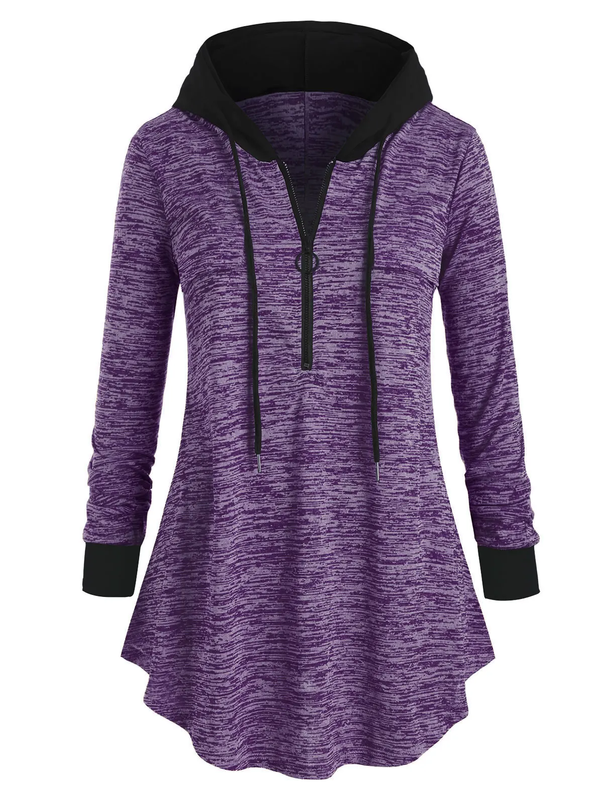 purple ROSEGAL, большой размер, Космический краситель, полумолния, с капюшоном, длинная туника, топ на молнии, с длинным рукавом, женские свитшоты, на шнуровке, Осенний пуловер, толстовки - Цвет: purple