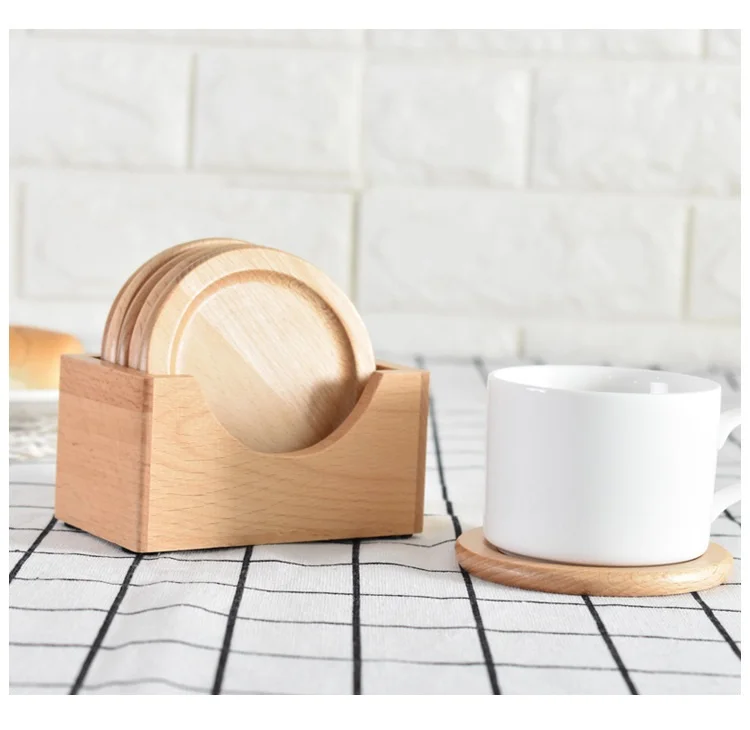  10sets Wooden Cup Pad Set 6pcs Round Coasters Anti Scalding Heat Insulation Cup Mat Table Mat WB137