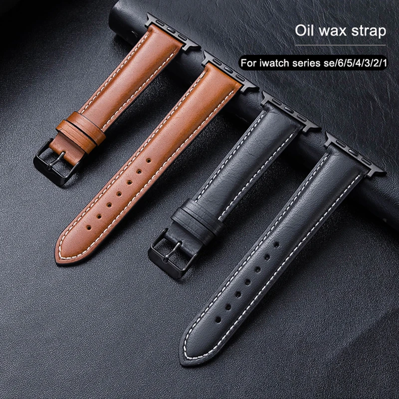 

Genuine Leather strap For Apple Watch Series 6 SE 5 4 44mm 40mm Vintage cowhide for iwatch Strap 3 2 1 38mm 42mm UTHAI A68