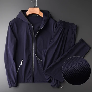 

(JACKETS+PANTS) Spring Mens Luxury Casual Sport Hooded Jacket Men Plus Size 4XL Slim Fit Man Sets With Pants