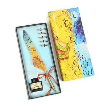 

1 Set Oil Painting Retro Vintage Calligraphy Feather Dip Pen Quill Fountain Pens 090F
