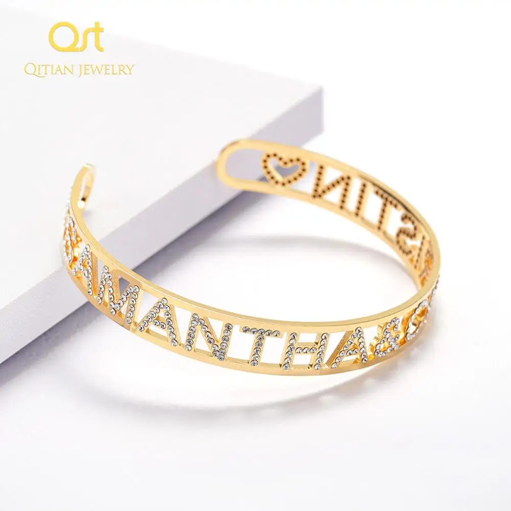 Cut Price Personalized Bangle Bracelet Nameplate Letter Stainless-Steel Gold-Name ID Adjusted Family ZJaKM5yl