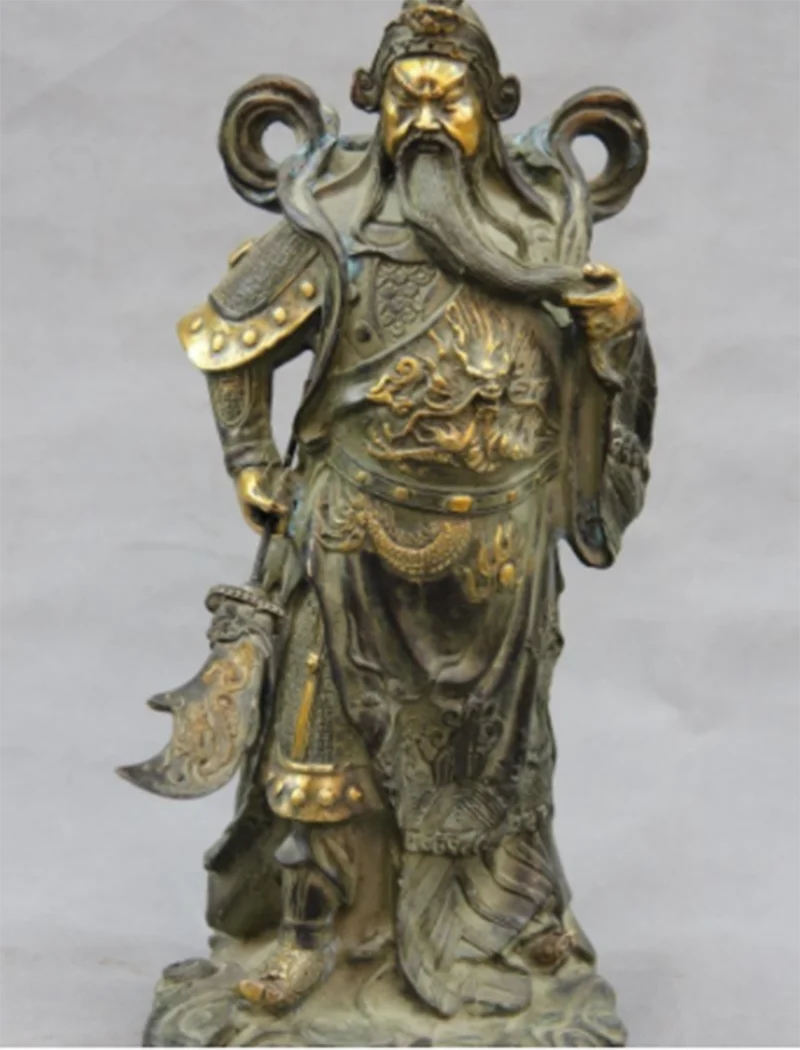 16 Китайский классический бронзовый медный счастливый Дракон Guan Gong Guan yu Статуя Воина