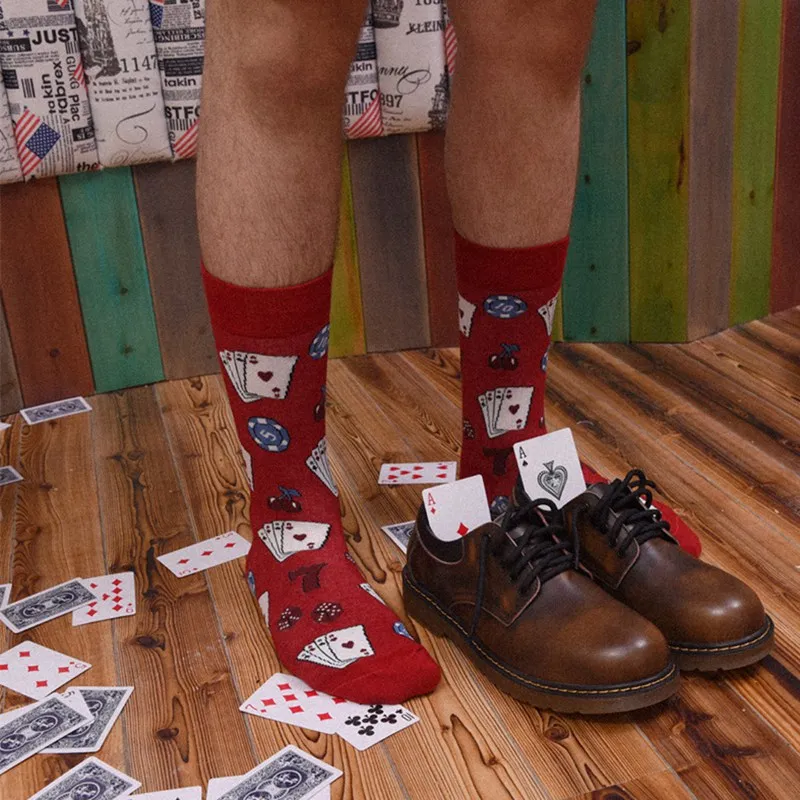 Новые носки из чесаного хлопка, кофейная обувь для покера, модный дизайн, счастливые мужские нейлоновые носки из спандекса