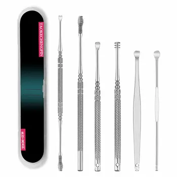 

6pcs Wax Remover Spoon Tool Ear Wax Pickers Spiral Head Cleaner Scoop Stainless Steel Circular Ears Care Durable Dig