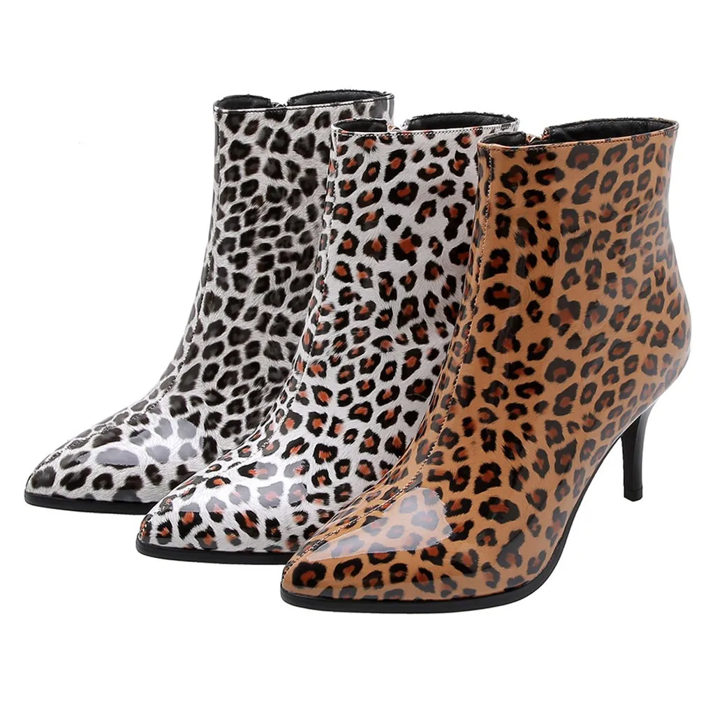 

Boots Women's Patent Leopard Boots Boots Middle-Heeled Zipper Casual Boots Shoes Women's Boots