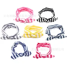 Детская полосатая повязка для волос в европейском и американском стиле; повязка на голову с милыми заячьими ушками