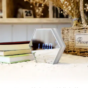 

New Electronic Multifunction LED Night Light Wall Clock Mirror Digital Display Alarm Clock Snooze Light-emitting Thermometer sil