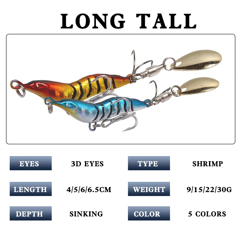 Bassland New Metal Shrimp VIB Fishing Lure Super Long Casting Whirling Soppn Baits Sea Fishing Freshwater Metal Shrimp