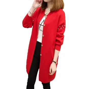 

women knitted sweater khaki red black plus size loose Cardigan 2019 autumn winter new long sleeve V neck fashion sweater LR504