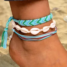 Meetvii Bohemian Waterproof Wax Rope Anklets Set for Women Girls Colorful Woven Beach Shell Charm Leg Bracelet Foot Jewelry