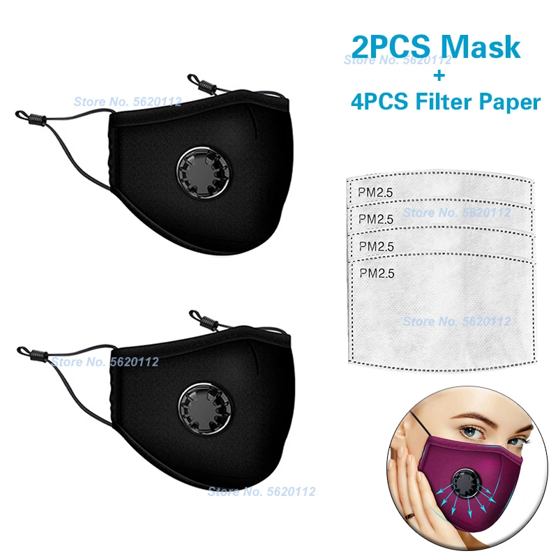 

2 Set Cotton PM2.5 Anti Dust Mouth Mask Activated Carbon Filter Windproof Mouth-Muffle Bacteria Proof Face Masks Care