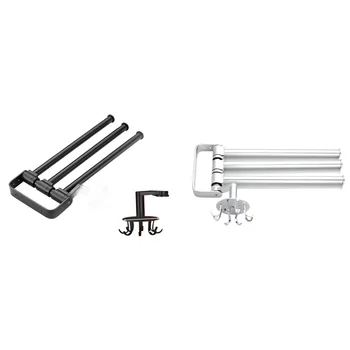 

3 Arm Rotating Towel Rack,Bathroom Towel Rack Wall Mounted Towel Rack Storage Rack with 8 Hooks,for Spatula Spoon