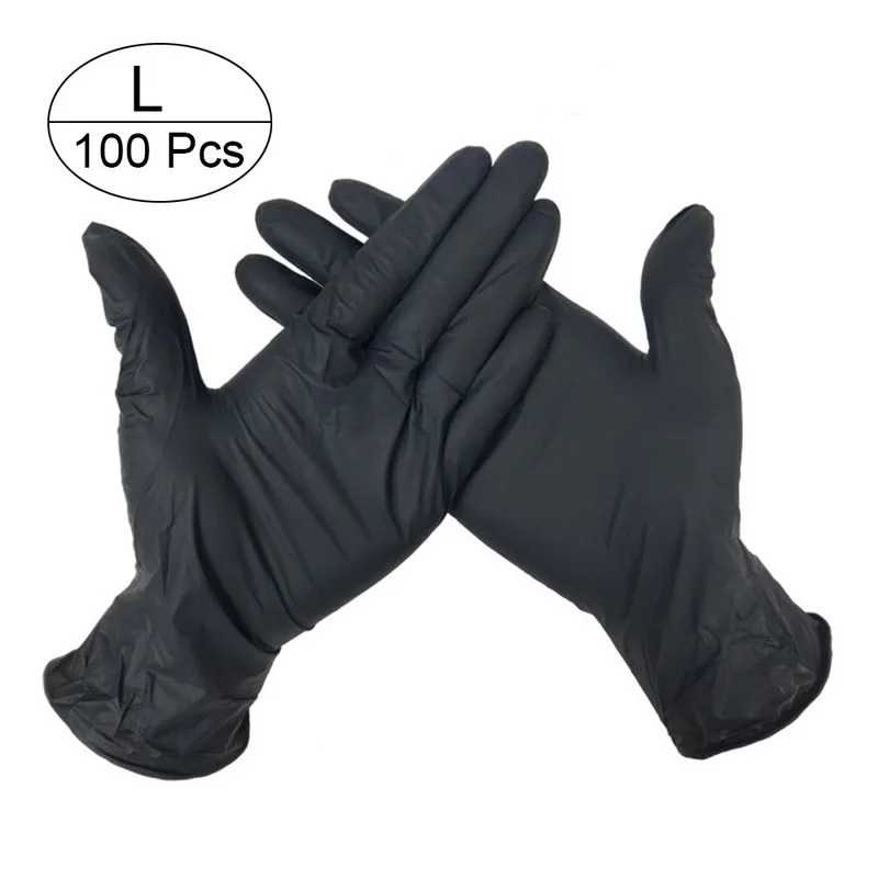100 шт 3 цвета одноразовые латексные перчатки для мытья посуды/кухни/медицинских/рабочих/резиновых/садовых перчаток универсальные для левой и правой руки - Color: black L