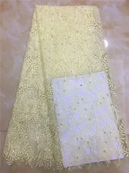 

Excellent yellow net lace French net lace fabric African tulle apparel lace material for party dress PDN879(5yards/lot)