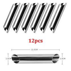 Set of Stainless Steel Pastry Baking Cones and Cake Molds for Croissants and Desserts (12 Cylindrical bevel)