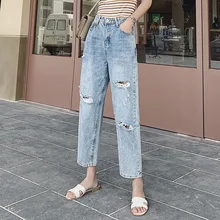 Женские свободные джинсы больших размеров, длина 9/10, Капри, рваные джинсы, укороченные джинсы L XL 2XL 3XL 4XL