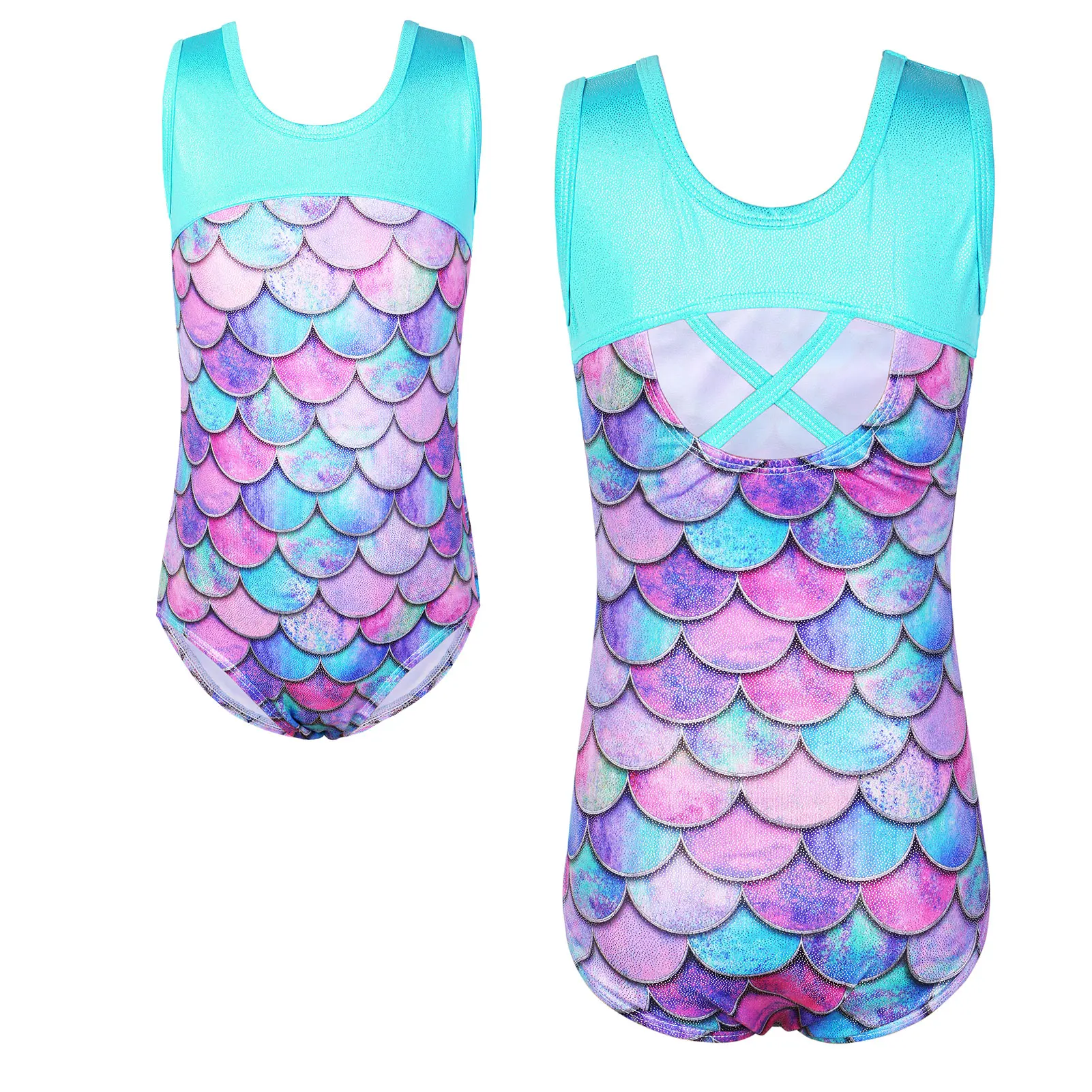 BAOHULU Sleeveless Ballet Leotard for Girls One Piece Scale Print Gymnastics Leotard Kids Practice Outfit Dance Wear