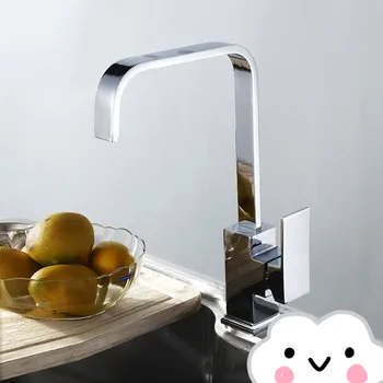 

Square kitchen faucet copper main body vegetable basin faucet sink hot and cold faucet rotates out of the faucet