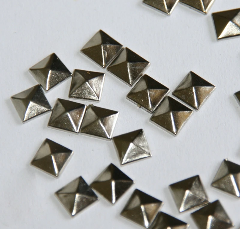 

100pc Hotfix Iron On, 7mm Flat Back Silver Pyramid Studs - 1/4" FlatBack Glue on Studs