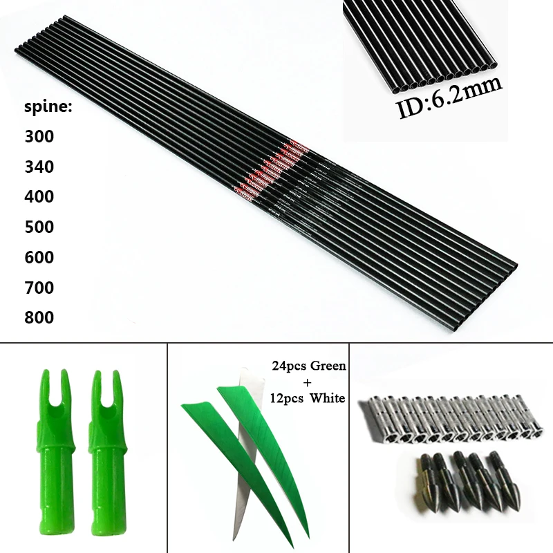 

Linkboy Archery Carbon Arrow Shaft 30/32'' ID6.2mm 5" Turkey Vanes Inserts Point Nock Traditional Compound Bow DIY Hunting 12PCS