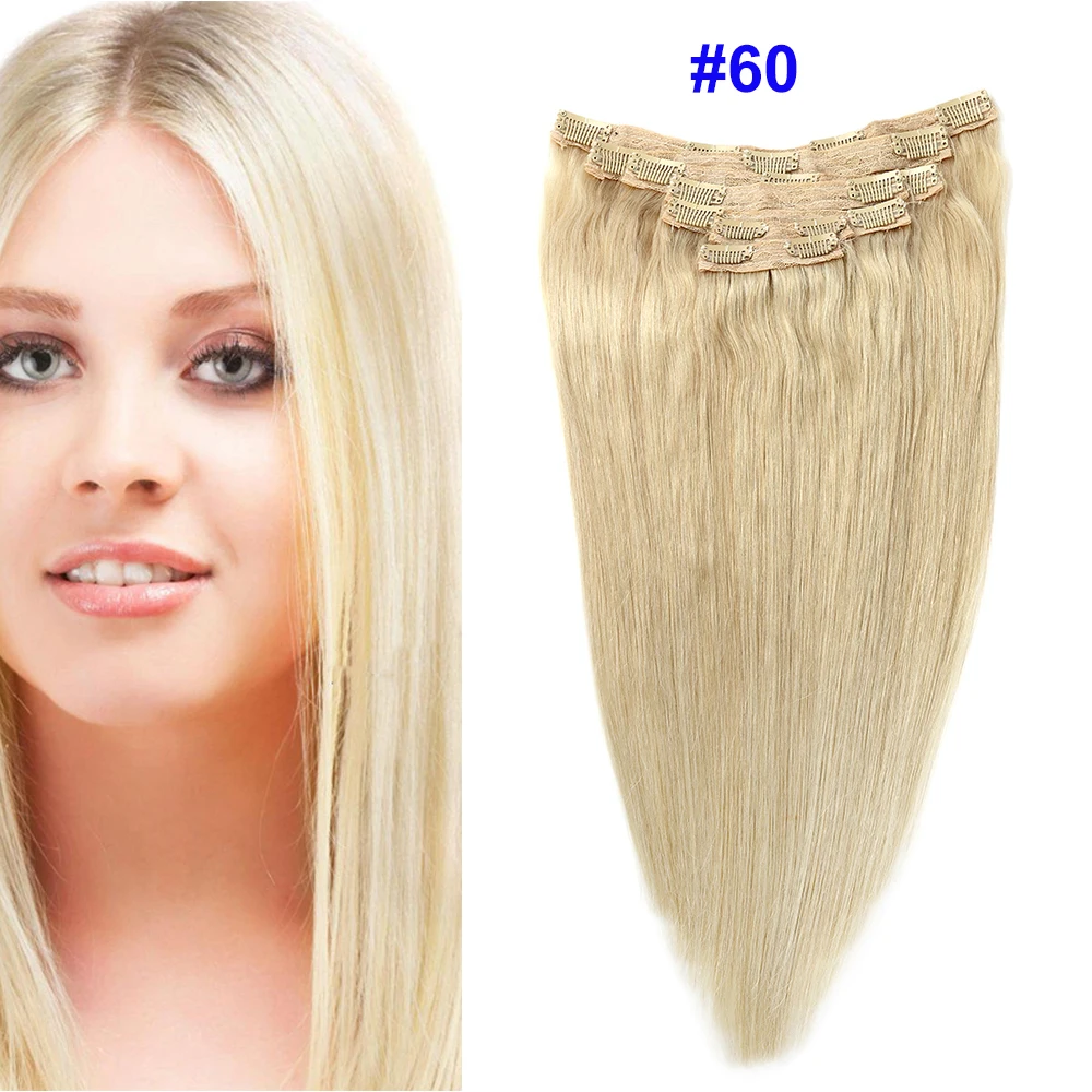 Sindra бразильские прямые человеческие волосы для наращивания на заколках, натуральные волосы remy, 90 г, 120 г# 1B, натуральный цвет, 14 дюймов-24 дюйма - Цвет: 60