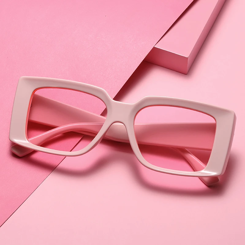 New Fashion Pink Square Indent Sunglasses Macarons Y2k Oversize Eyewear for Men And Women Fashion Decorative Sun Glasses large sunglasses