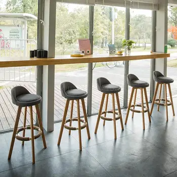 

Solid wood bar chair rotating high stools home bar stools European style bar chair front high chair fashion bar chair