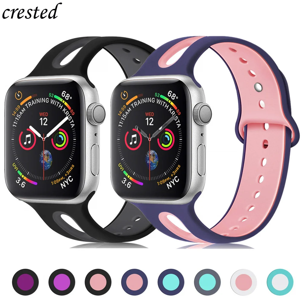 Ремешок силиконовый для Apple Watch band 44 мм 40 Воздухопроницаемый браслет iWatch 38 42 apple watch