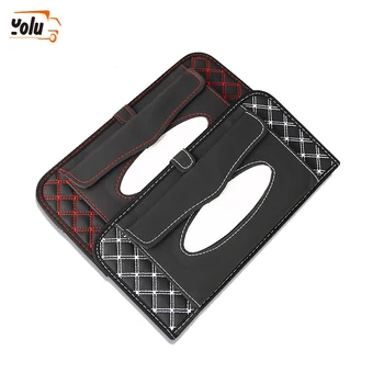 

YOLU Car Kit Tissue Box Universal PU Car Sun Visor Hanging Type Embroidery Pattern Tissue Cover In Car Styling