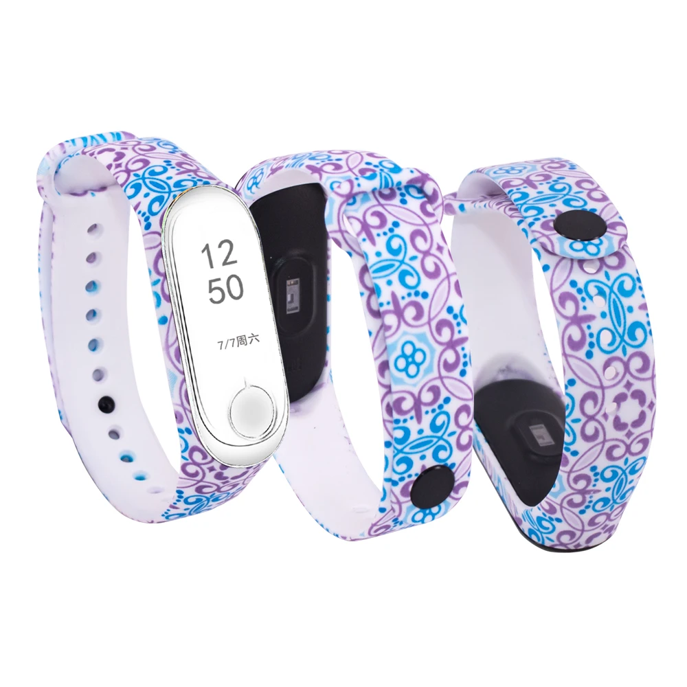 Colorful flowers Mi Band 4 Strap Bracelet Replacement for Xiaomi miband 3 4 Universal silicone wrist strap mi3 belt - Цвет: FengXinZi