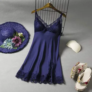 

Women Sexy Satin Sling Backless Sleeveless Sleepwear Lingerie Lace Nightdress Underwear Sexy Nightwear Nightgowns W5