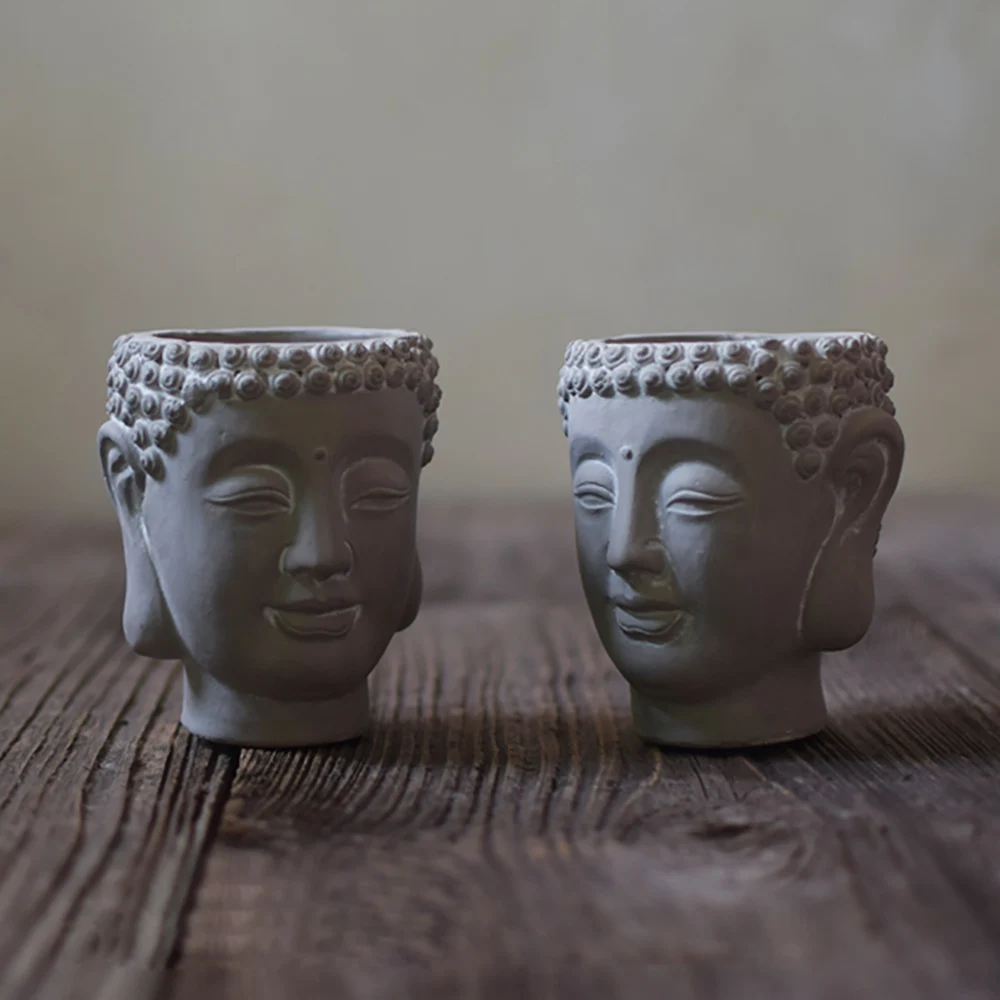 Concrete Buddha Flower Pot Mold Silicone Clay Pen Holder Mould for Home Decoration Planter Making Tool