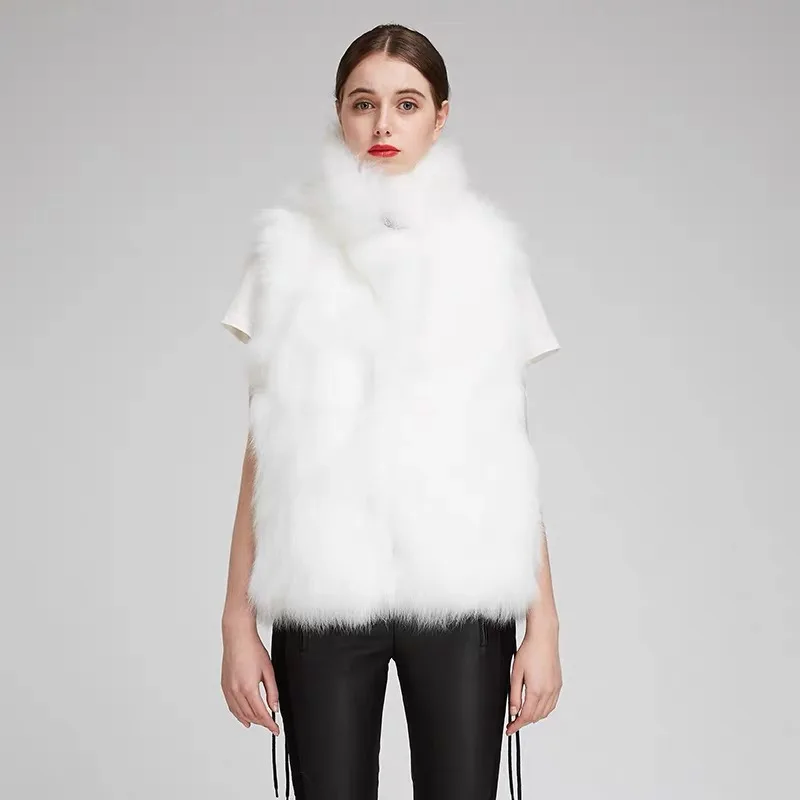 White Куртка из натуральной кожи; Новинка года; зимняя куртка в байкерском стиле; жилет из натурального Лисьего меха для девочек и пальто из овчины; женское плотное теплое меховое пальто - Цвет: White