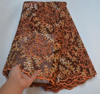 

Latest Red African Lace Fabric 2019 Embroidered Nigerian Laces Fabric High Quality French organza Lace Fabric With Sequins G5236
