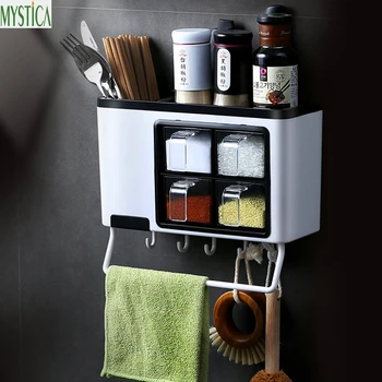 

Kitchen Seasoning Storage Holder Wall Hanging Drawer Spice Organizer Rack Home Condiments Set Storage Box Tableware Knife Shelf