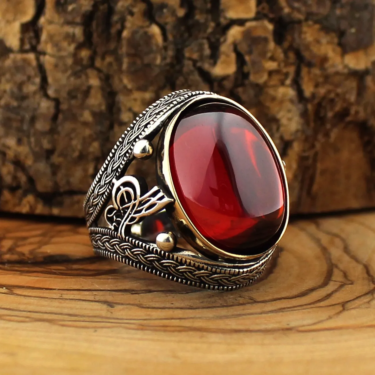 

925 Sterling Silver Ring for Men Red Zircon Stone Jewelry fashion vintage Onyx Aqeeq Gift Mens Rings All Size (made in Turkey)
