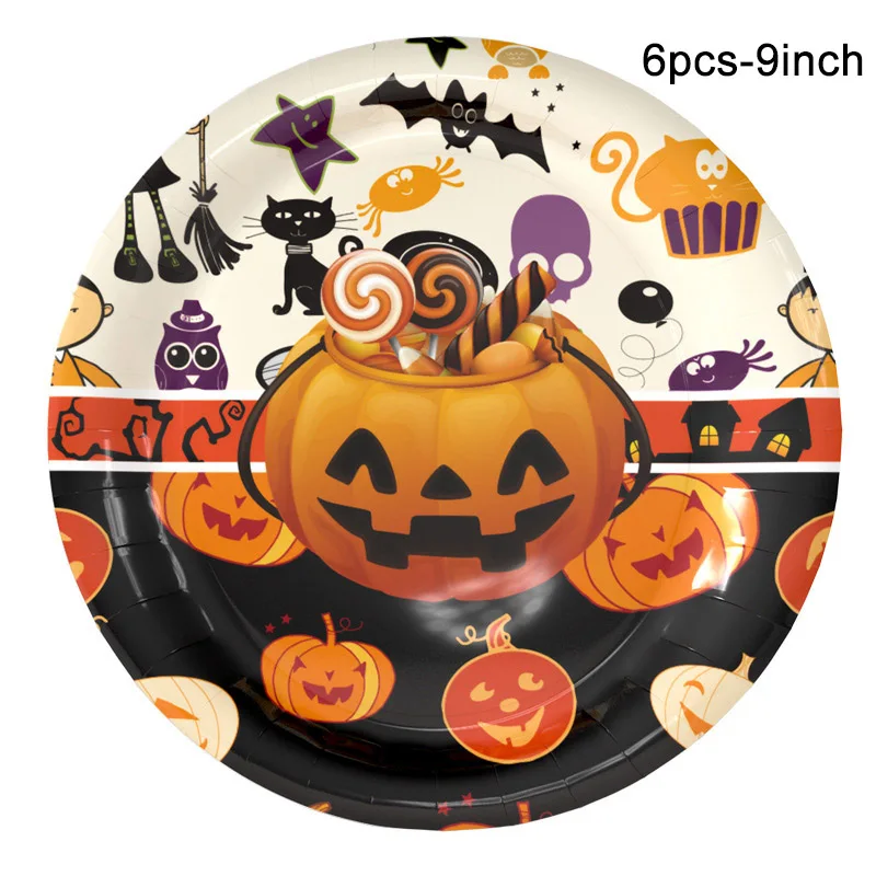 Halloween Candy Pumpkin Head Theme Creative Party Package Decoration Party Supplies Party Disposable Tableware Cup Plate - Цвет: plate-9inch