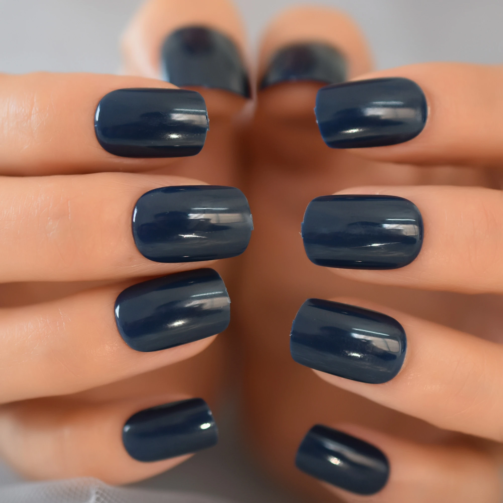Short Artificial Fake Nails Stick On With Glue On Back Dark Blue Nails  Suppliers For Professionals Manciure Nail Art Shop - False Nails -  AliExpress
