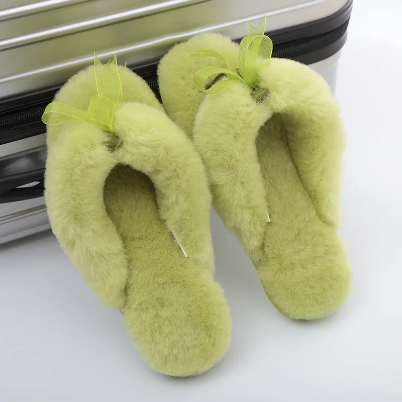 Lady Casual House Shoes Sheepskin Fur Slippers Winter Women Indoor Warm Wool