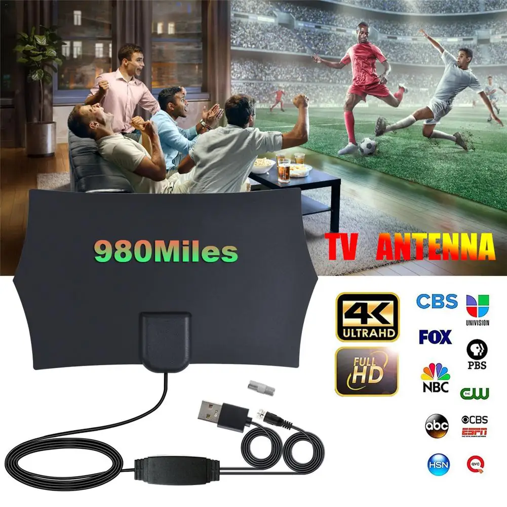 980 миль 4K цифровой HD ТВ Крытый ТВ антенна с усилителем сигнала антенный кабель: 1.5C-2В/Длина = 3 метра
